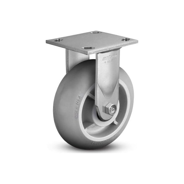 4 Series Rigid Plate Caster - Rubber on Polyolefin 8" Dia. 600 Lb. Cap.